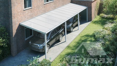 Moderne carport in mat wit van 12,06 x 3 meter met IQ Relax polycarbonaat