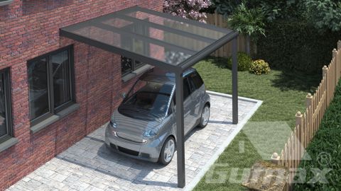 Gumax carport 3.06m  x 2.5m modern antraciet helder polycarbonaat boven
