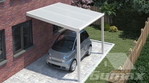 Moderne carport in mat wit van 3,06 x 2,5 meter met IQ Relax polycarbonaat
