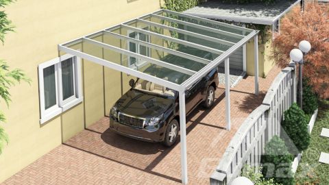Klassieke carport in mat wit van 6,06 x 4 meter met glazen dak