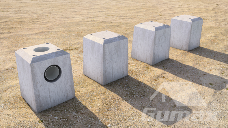 Fundering (betonpoeren) voor alle staanders, waarvan 1 met waterafvoer (HWA)